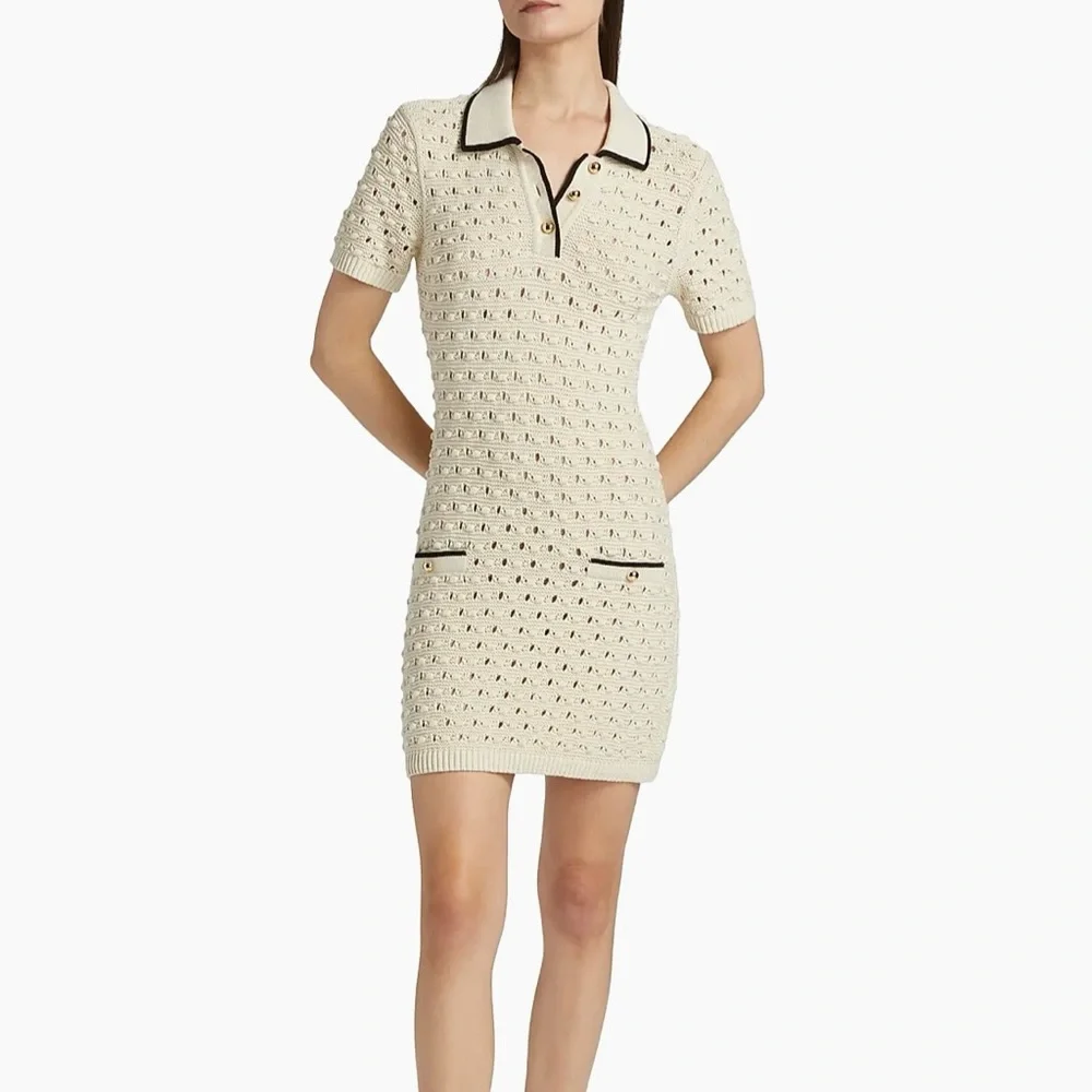 Frame The Bauble Crochet Cotton Minidress in Cream Size M - Picture 4 of 15